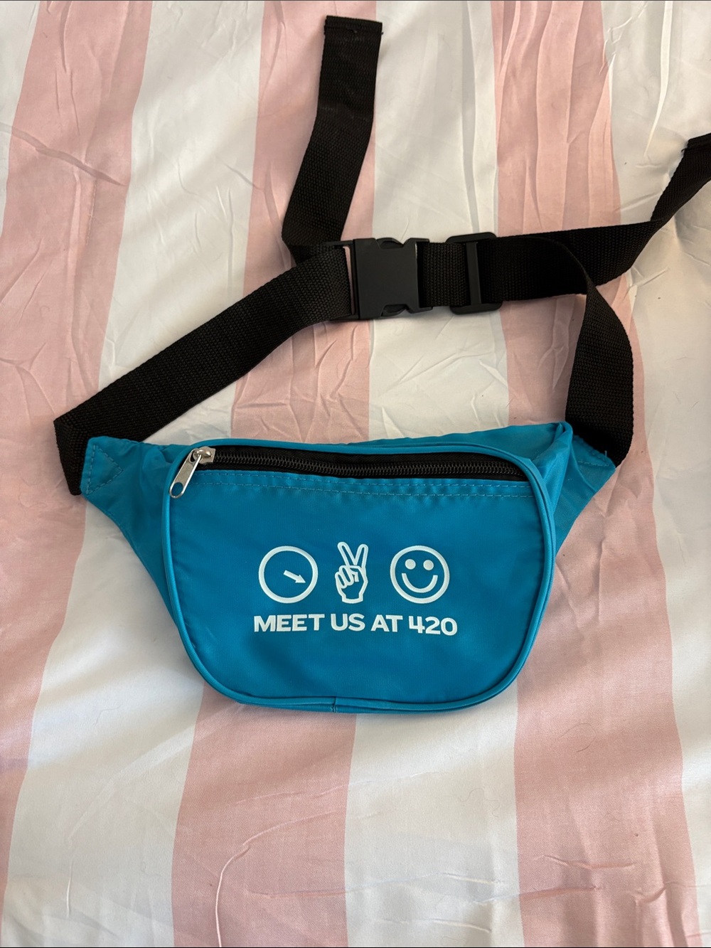 Teal Waist Bag Fanny Pack with 'Meet Us at 420' Print